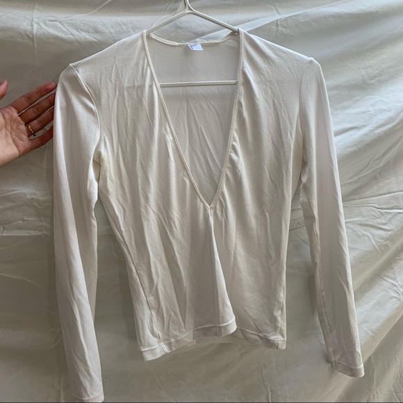White American Apparel V Neck Long Sleeve - Picture 4 of 7